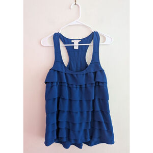 Women's Gracie Blue Ruffled Racerback Tank Top Size S